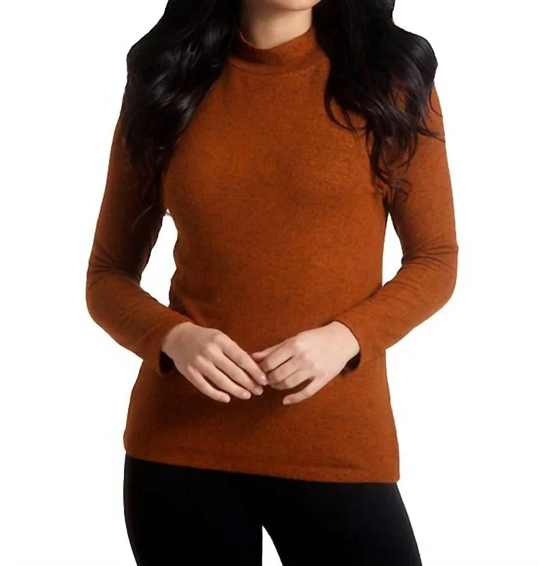 Supersoft Mock Neck Pullover In Spice Shawl Collar Sweater