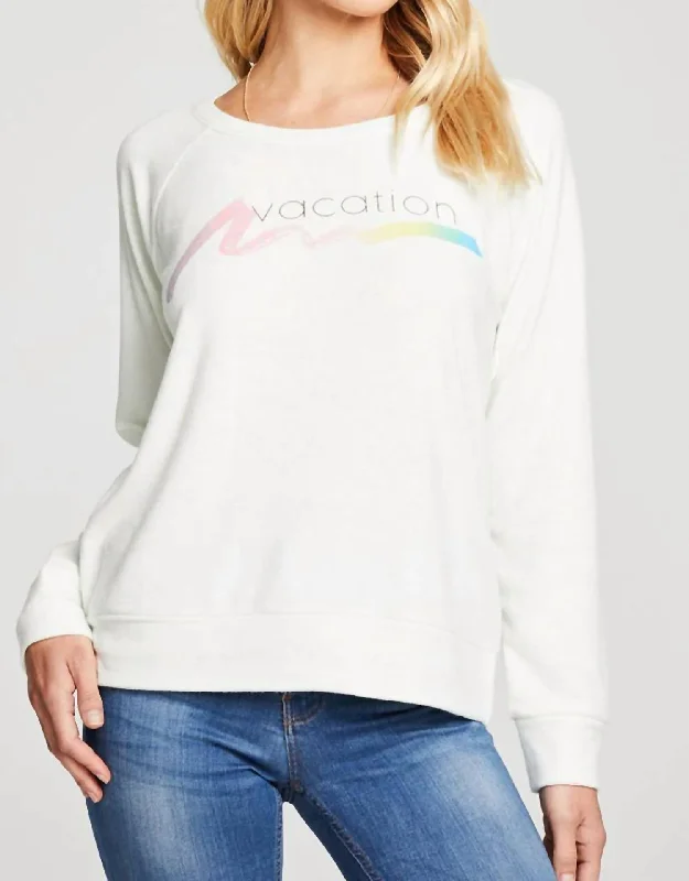 Vacation Recycled Love Knit Raglan Pullover In Off White Mock Neck Pullover