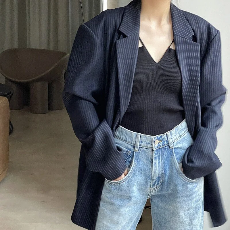 Wjczt Spring Autumn Women's Casual Striped Pocket Decorated Loose Jacket Satin Jacket Silk Jacket Chiffon Jacket Wjczt Spring Autumn Women's Casual Striped Pocket Decorated Loose Jacket Satin Jacket Silk Jacket Chiffon Jacket