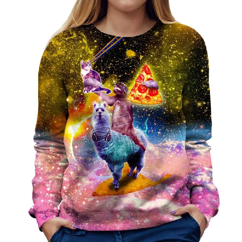 Llama And Sloths Epic Adventure Womens Sweatshirt Hoodie with Zipper Placket Modern Functional