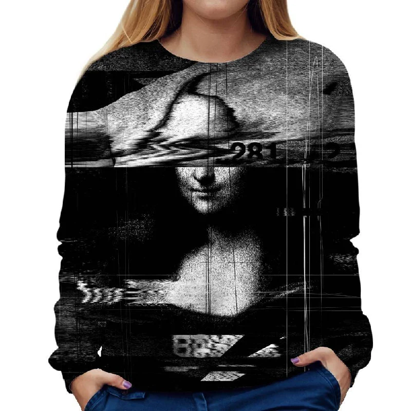 Mona Lisa Glitch Womens Sweatshirt Hoodie with Typography Text Message