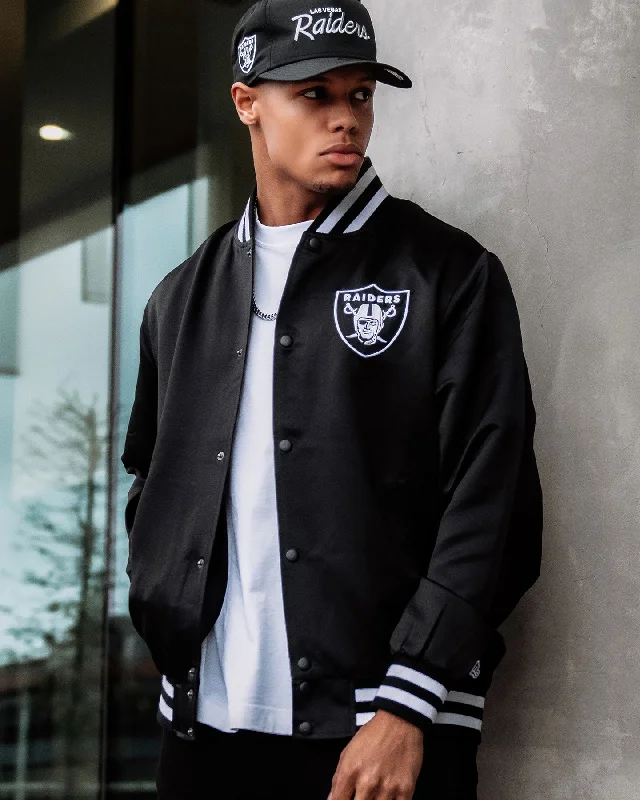 New Era Las Vegas Raiders Varsity Jacket Black Notch Collar Peter Pan Collar Cowl Neck New Era Las Vegas Raiders Varsity Jacket Black Notch Collar Peter Pan Collar Cowl Neck