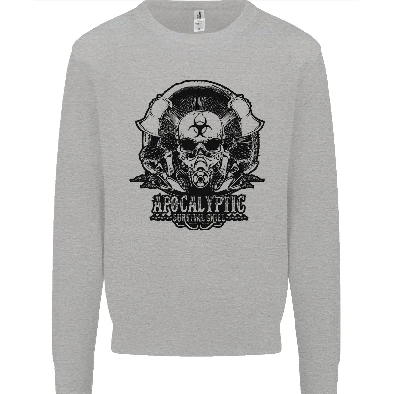 Apocalyptic Survival Skull Gamer Gaming Mens Sweatshirt Jumper Hoodie with Hem Patch Decorative Personalized