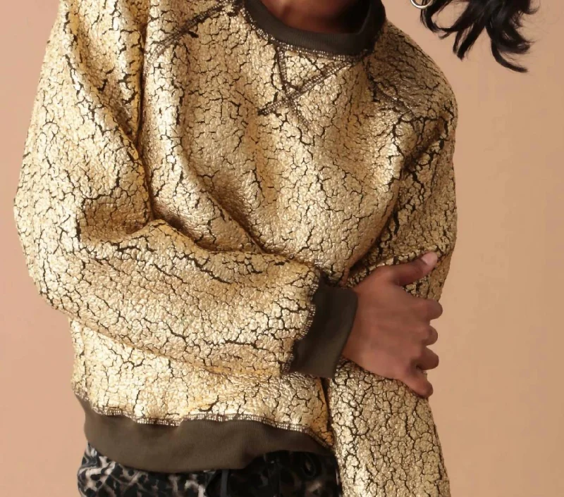 Ronan Pullover In Metallic Gold Lapel Neck Sweater