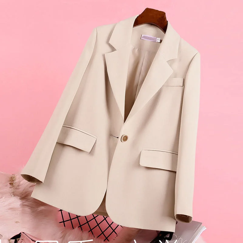 Wjczt Autumn Chic Solid Color Elegant Apricot Blazer Women Jacket Ladies Single Button Loose V-Neck Long Sleeve Cardigan Fleece Jacket Down Jacket Parka Wjczt Autumn Chic Solid Color Elegant Apricot Blazer Women Jacket Ladies Single Button Loose V-Neck Long Sleeve Cardigan Fleece Jacket Down Jacket Parka
