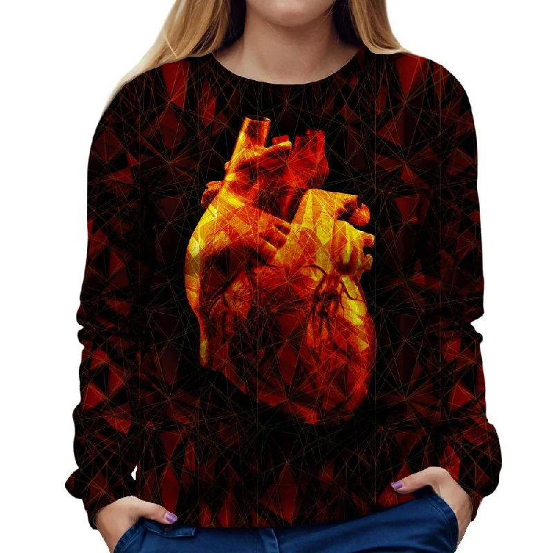 Geometric Heart Womens Sweatshirt Hoodie with Hem Raw Edge Edgy Unfinished