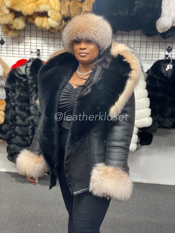 Women's Anna Real Sheepskin Jacket With Fox With Headband Rayon Jacket Velvet Jacket Corduroy Jacket Women's Anna Real Sheepskin Jacket With Fox With Headband Rayon Jacket Velvet Jacket Corduroy Jacket