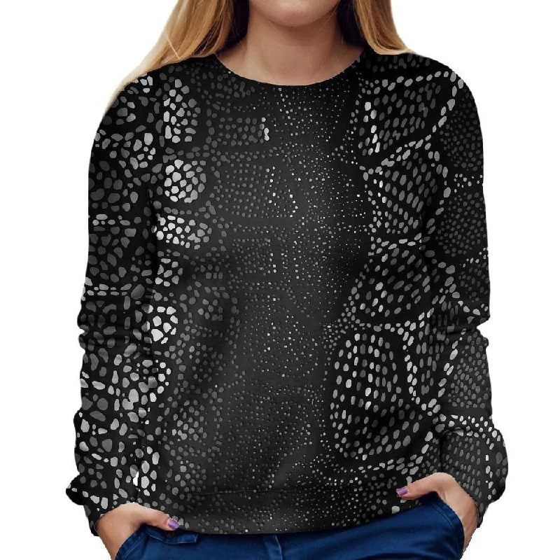 Many Dots Black Womens Sweatshirt Hoodie with Half-Zip Sporty Casual