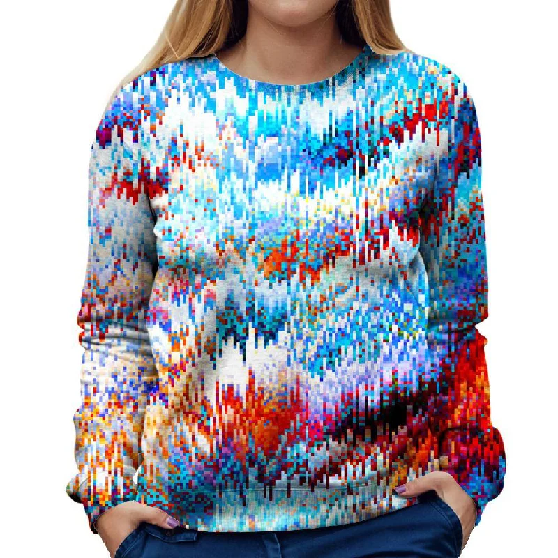 Forest Pixel Womens Sweatshirt Hoodie with Hem Embroidery Detailed Premium