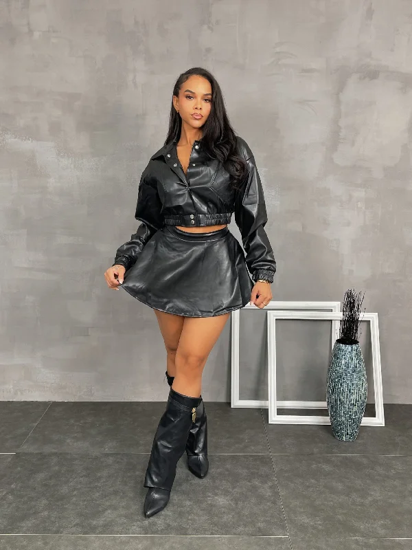 JK7839+S1014P - FAUX LEATHER JACKET & SKORT SET Nylon Jacket Polyester Jacket Spandex Jacket JK7839+S1014P - FAUX LEATHER JACKET & SKORT SET Nylon Jacket Polyester Jacket Spandex Jacket