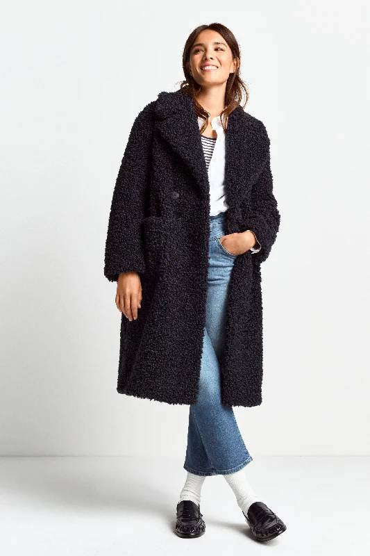 R&R Midnight Blue Teddy Coat Houndstooth Coat Plaid Coat Tartan Coat