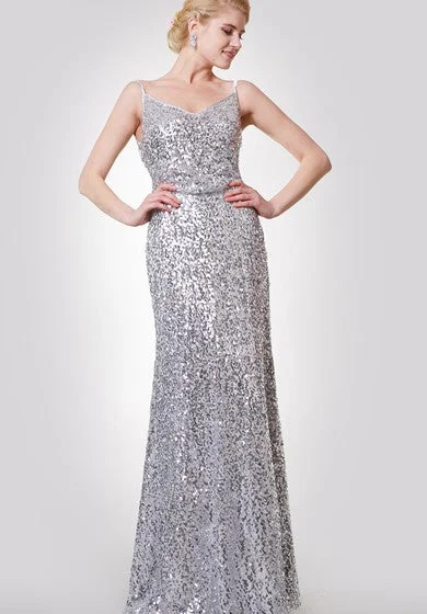 Unique Spaghetti Straps V-neck Sequined Long Dress