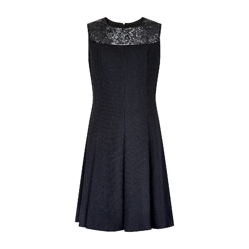 1970s Pisanti Black Crepe Dress with Sequin Collar