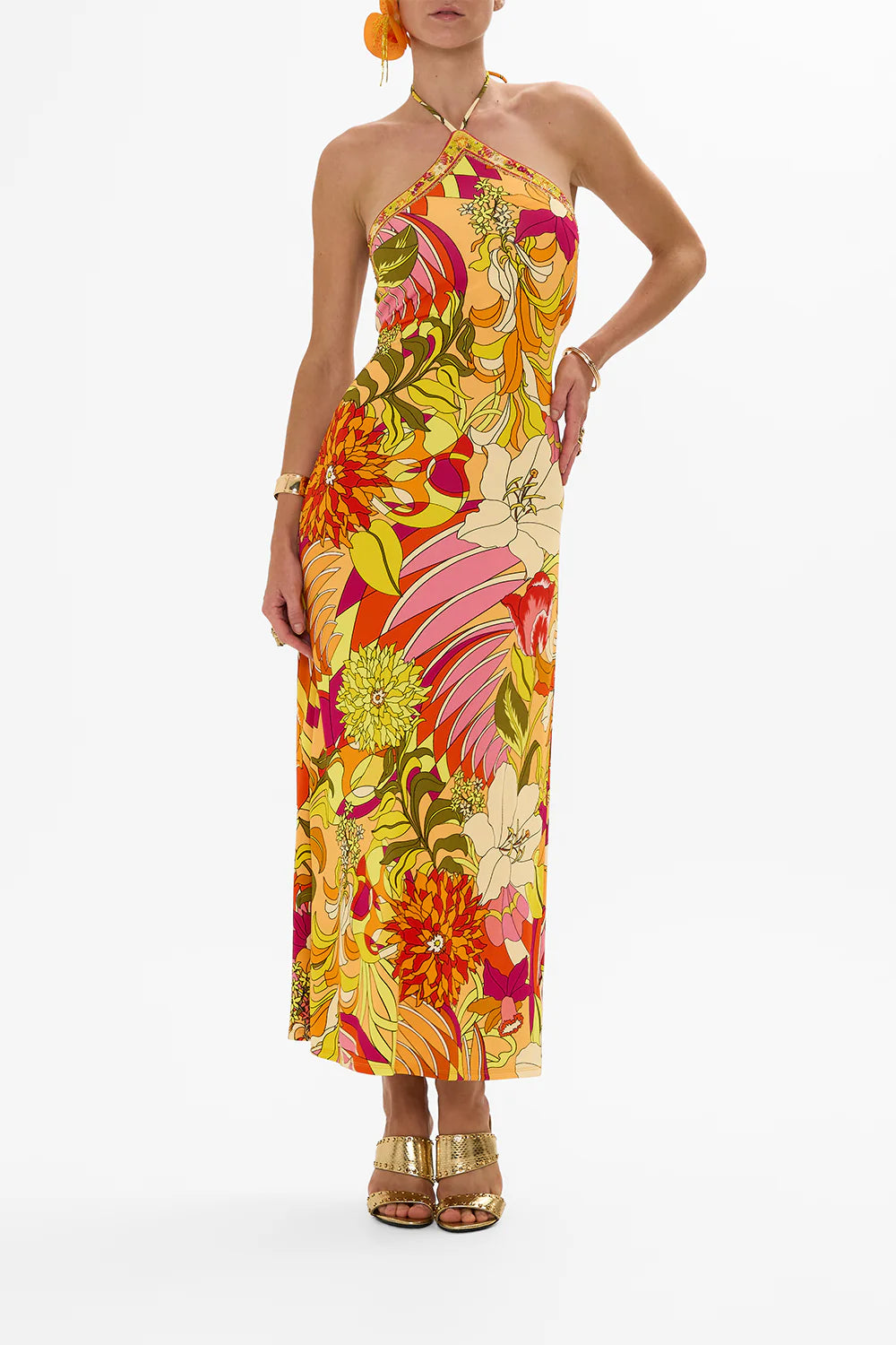 Long Jersey Halter Dress Flower Child Society - Camilla
