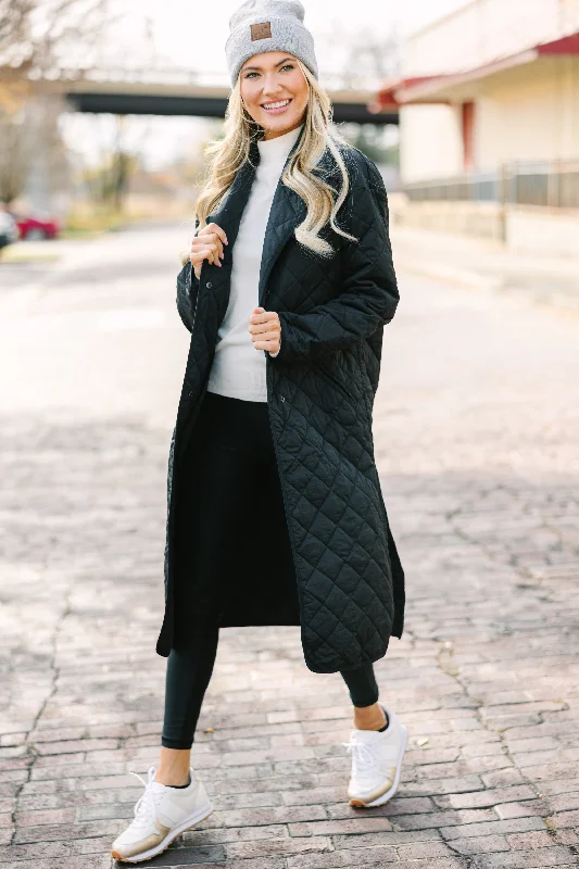 Don't Look Back Black Long Puffer Coat Kimono Robe Cloak