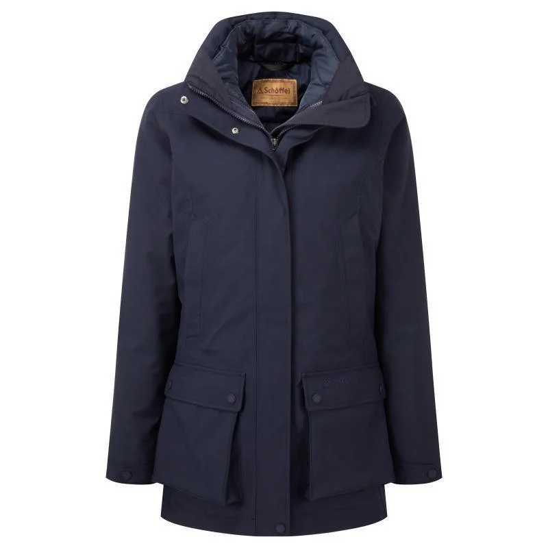 Schoffel Uppingham 3 in 1 Venturi Waterproof Ladies Coat - True Navy Lapel Coat Peter Pan Collar Coat Cowl Neck Coat