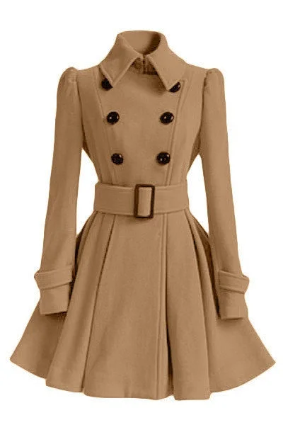 Fashion high Europe Winter Coat Belt Buckle trench Coat Double-breasted coat Long Sleeve Casual Dresses Buttoned Toggled Snapped