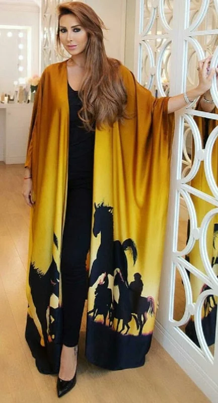 Yellow Horse Print Hcc Open Over Coat l 070725357 Lapel Coat Peter Pan Collar Coat Cowl Neck Coat Yellow Horse Print Hcc Open Over Coat l 070725357 Lapel Coat Peter Pan Collar Coat Cowl Neck Coat