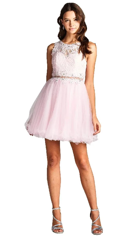 Trevi Collection LH058 - Lace and Tulle Short A-line Dress