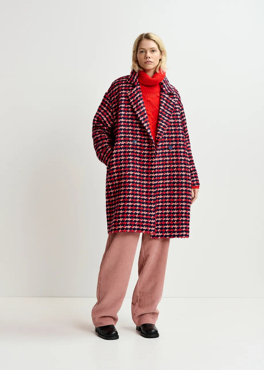 ESSENTIEL Wool-blend Tweed Coat Suede Faux Fur Shearling