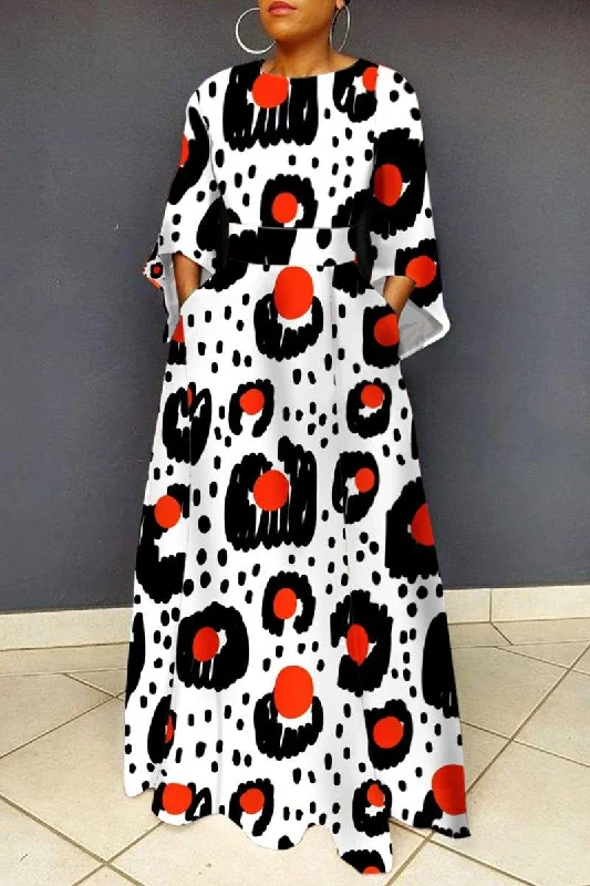 BLACK RED CASUAL PRINT PRINTING O NECK PRINTED DRESS DRESSES