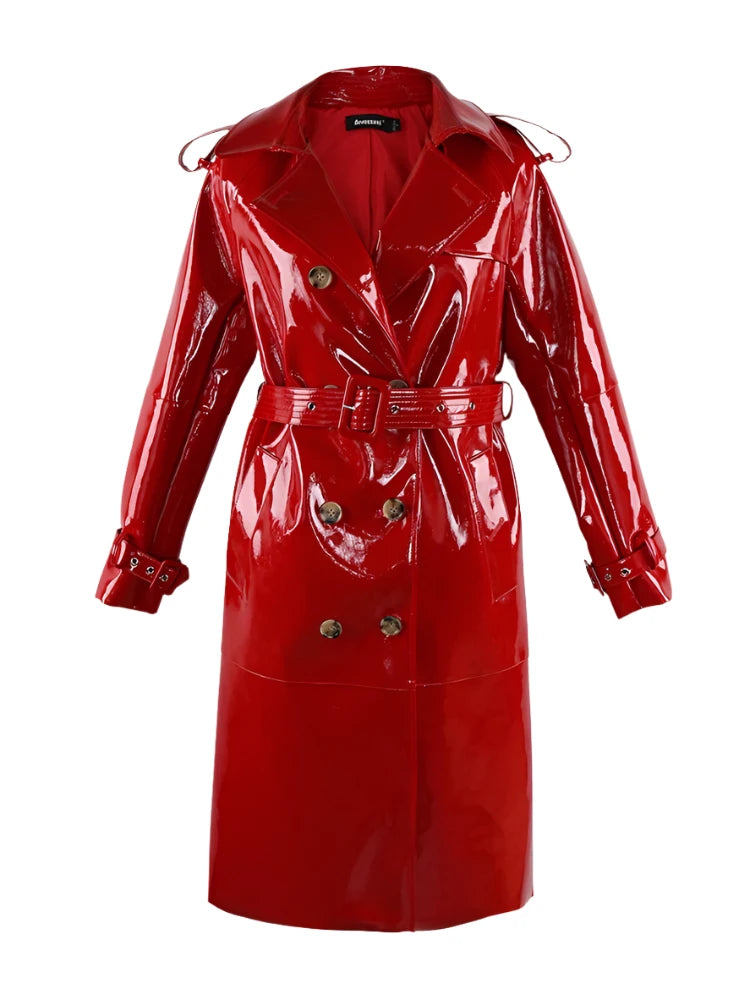 Long Shiny Black Red Patent Pu Leather Trench Coat for Women Belt Double Breasted Luxury Designer Clothes Cape Coat Herringbone Coat Tweed Coat Long Shiny Black Red Patent Pu Leather Trench Coat for Women Belt Double Breasted Luxury Designer Clothes Cape Coat Herringbone Coat Tweed Coat