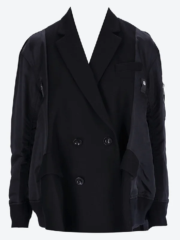 Wool melton x nylon twill quilted coat Turtleneck Wrap Cape