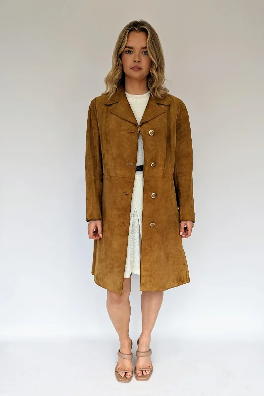 1970s Long Suede Boho Tan Coat Hooded Jacket Zipper Jacket Button Jacket