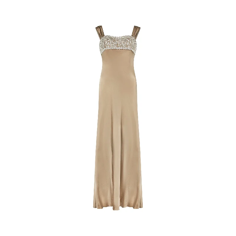 2005 Oscar De la Renta Runway Crystal Beaded Silk Dress