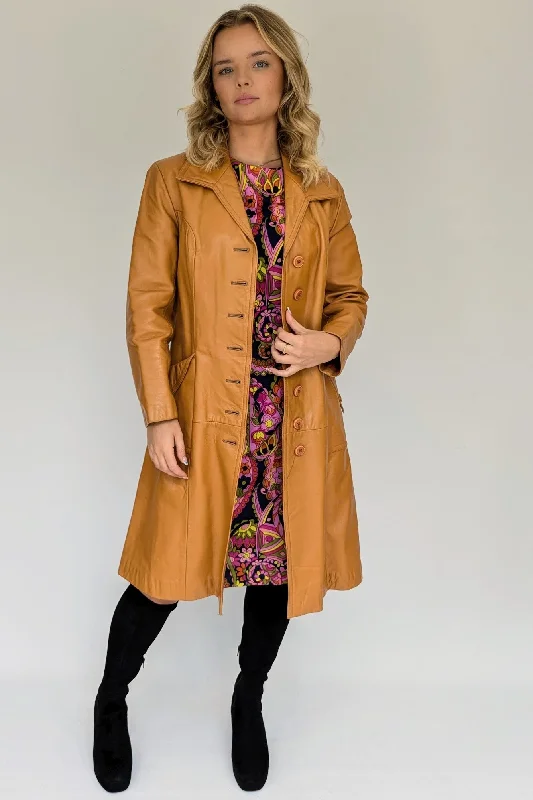 1970's Long Leather Tan Coat Suede Jacket Faux Fur Jacket Puffer Jacket