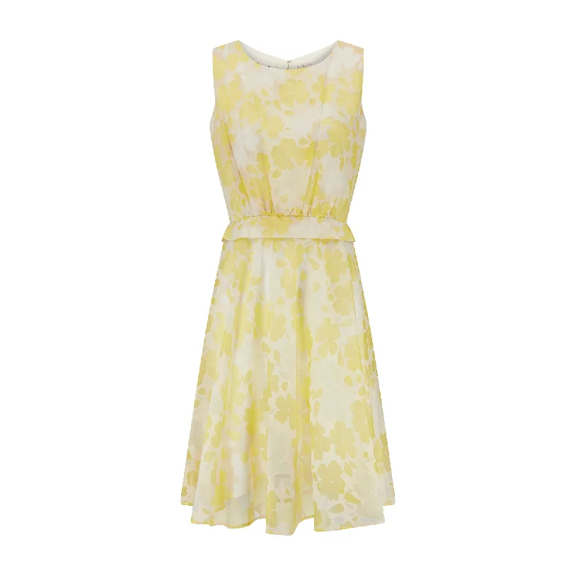 1960s Claire Layton Yellow and White Floral Dress