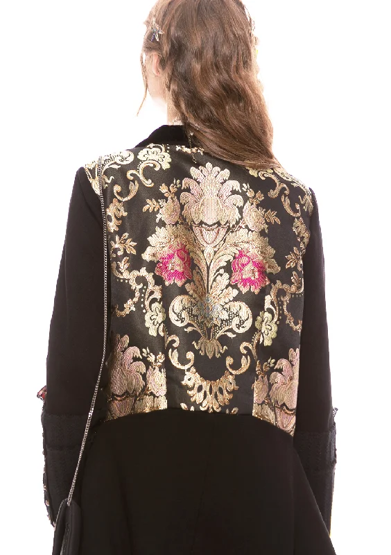 Multicolor Black Brocade Coat Down Puffer Quilted