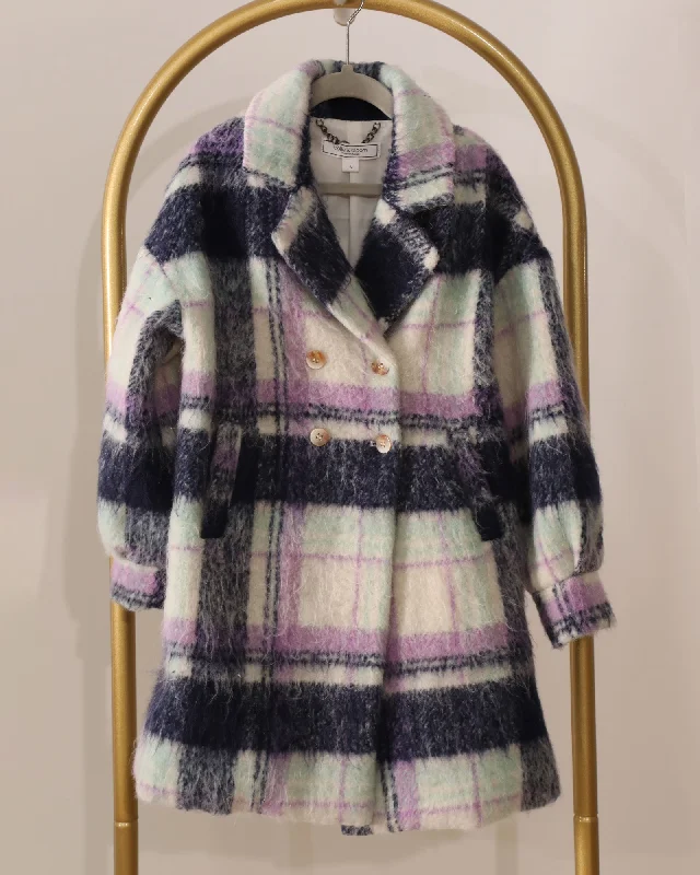 Girls Plaid Longline Coat - Purple Sleeveless Short Sleeve Long Sleeve