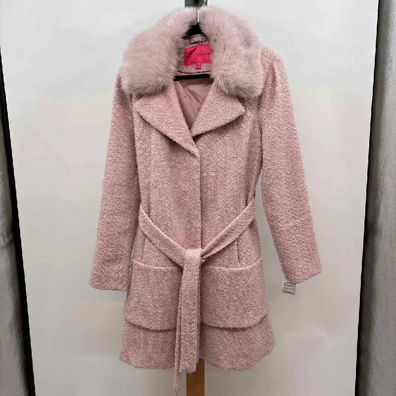 Betsey Johnson Women's Size L Pink Tweed Coat Asymmetrical Diagonal princess
