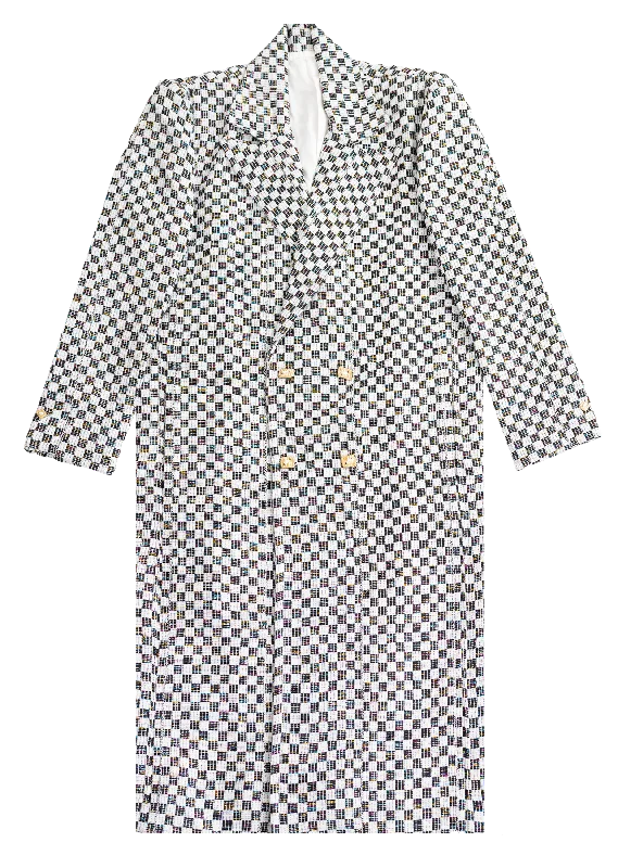 The Ella III black-and-white long and breasted Coat Off-the-Shoulder Jacket Double-Breasted Coat Single-Breasted Coat