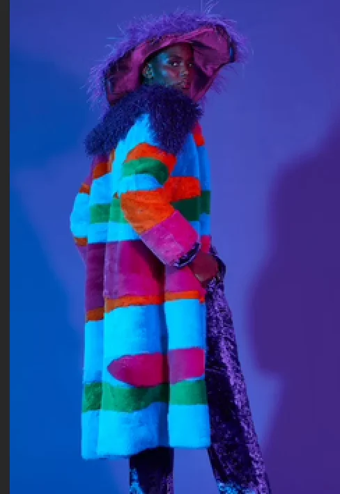 Rainbow Handmade Bamboo Faux Fur Coat Suede Faux Fur Shearling