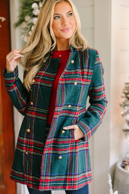 City Streets Emerald Green Plaid Coat Parka Anorak Hoodie