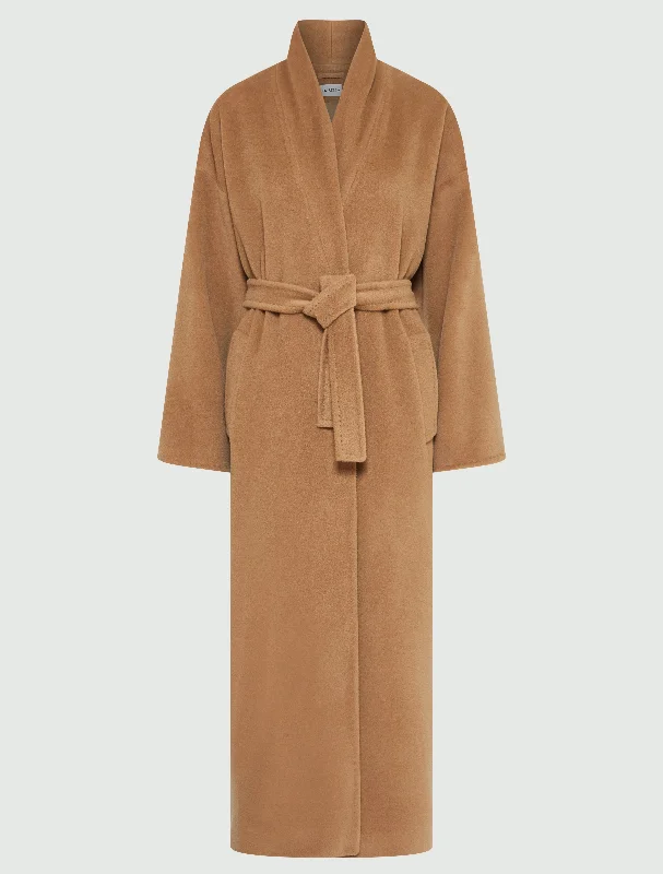 MARELLA Long Camel Coat Appliqued Beaded Sequined
