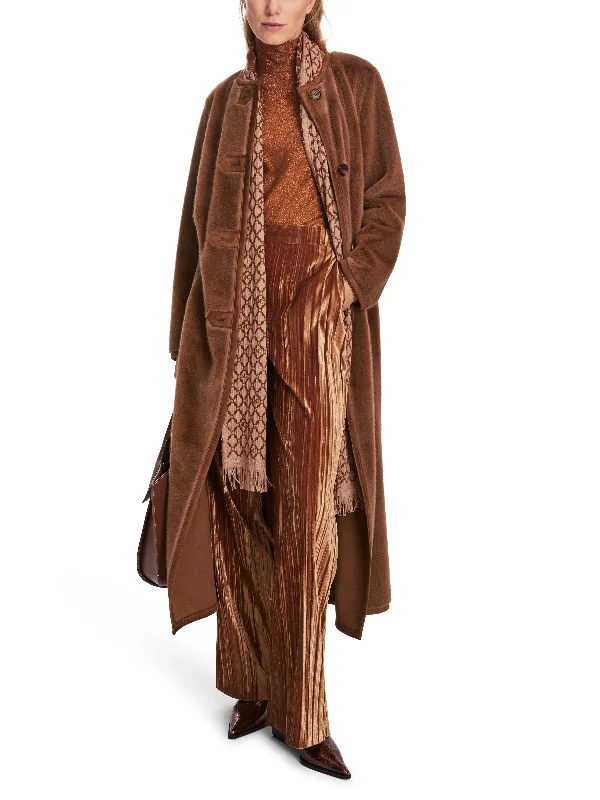 MARC CAIN Brown Fur Coat Striped Polka Dot Solid