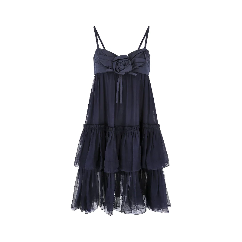 2008 Christian Dior Navy Silk Chiffon Babydoll Dress