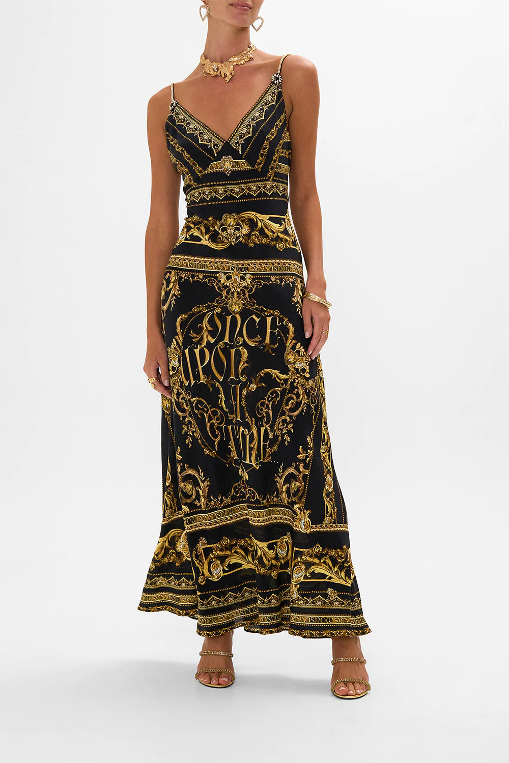 V Neck Full Length Bias Slip Dress Once Upon A Time - Camilla
