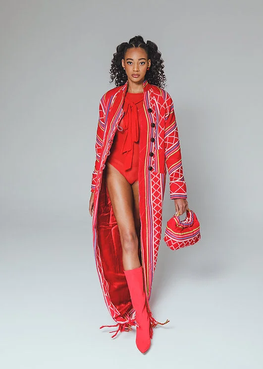 Naomi Long Quilted Coat in Kente Fitted Loose Oversized