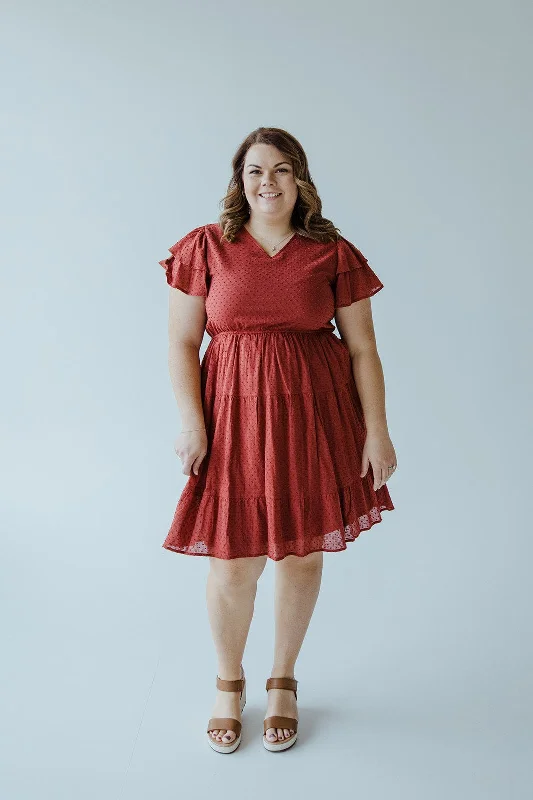 SWISS DOT DOUBLE FLUTTER SLEEVE DRESS IN SPICED CRANBERRY