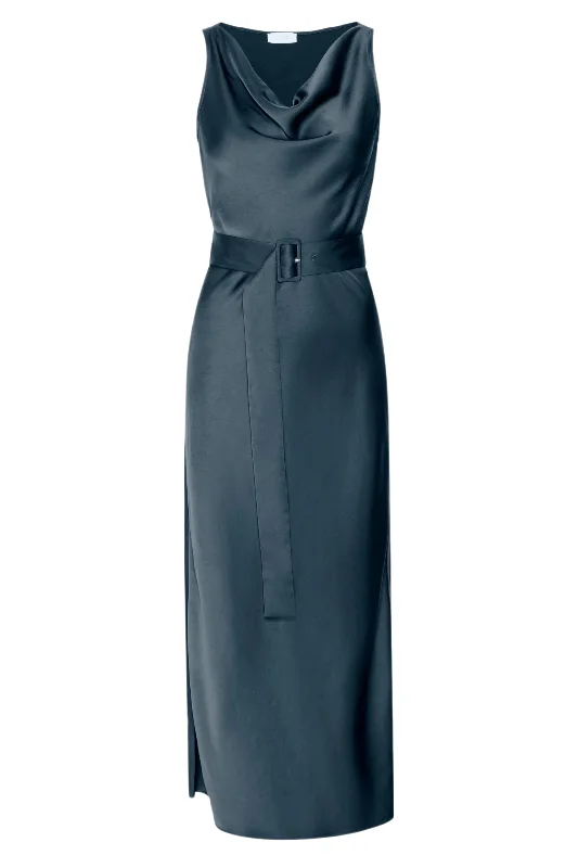 Satin Belted Dress | Marine