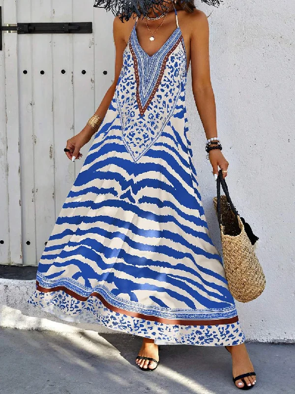 VCAY ANIMAL PRINT BACKLESS HALTER NECK DRESS