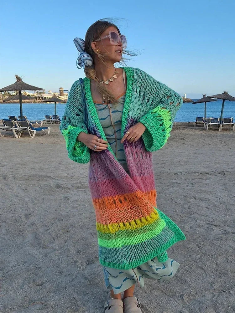 Luxuriously Handknitted Boho Colourful Women's Coat Boat Neck Jacket Square Neck Jacket One-Shoulder Jacket Luxuriously Handknitted Boho Colourful Women's Coat Boat Neck Jacket Square Neck Jacket One-Shoulder Jacket