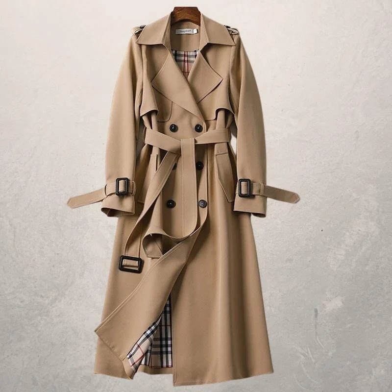 Vireous Classic Mid-Length Multi-Colours Women's Trench Coat Mesh Canvas Denim