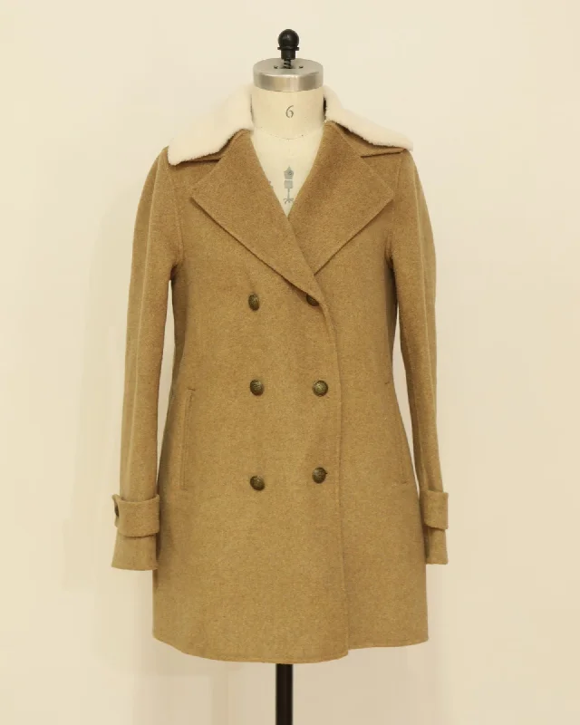 Liberty Sherpa Collar Wool Blend Coat - Camel Blouse Shirt Tunic