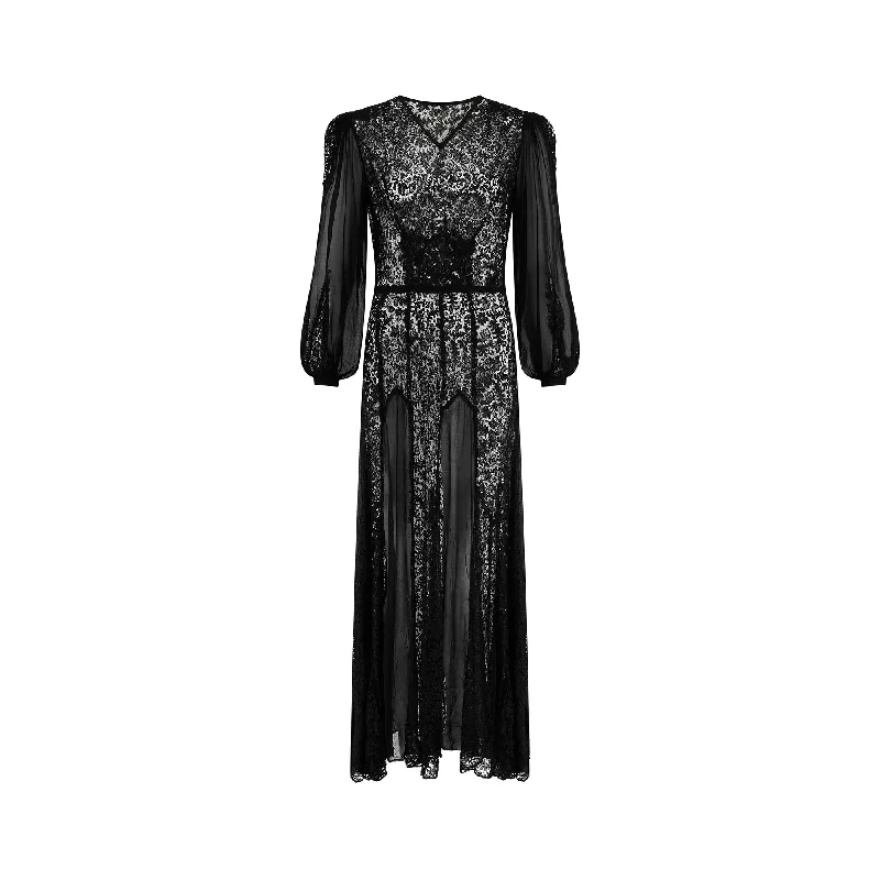 1930s Black Lace and Chiffon Insert Dress