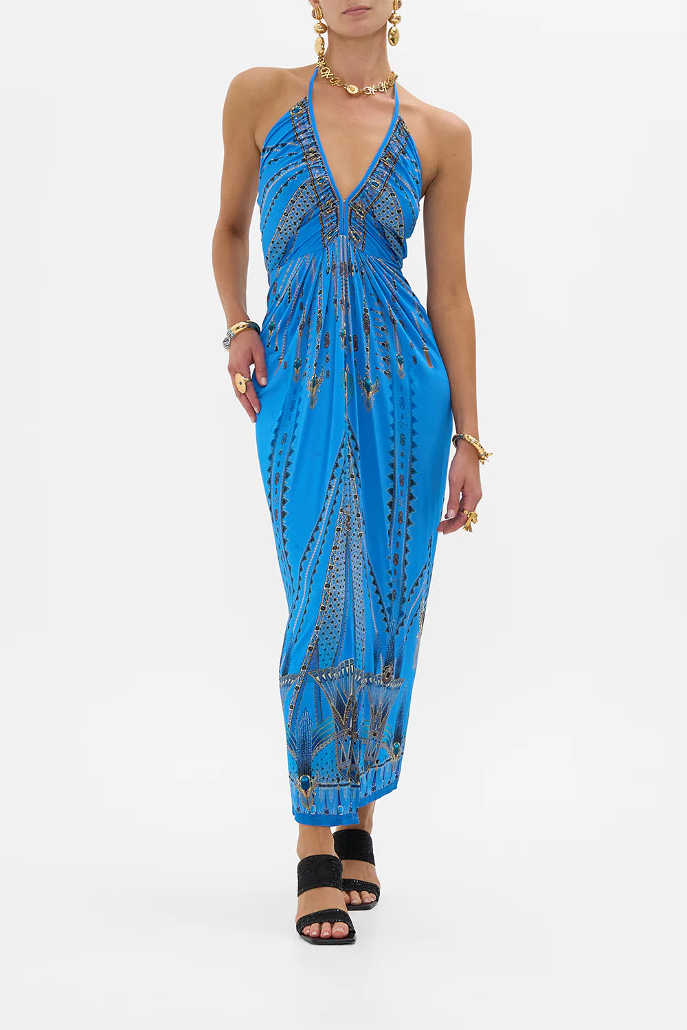 V Neck Gathered Jersey Dress The Archival Revival - Camilla